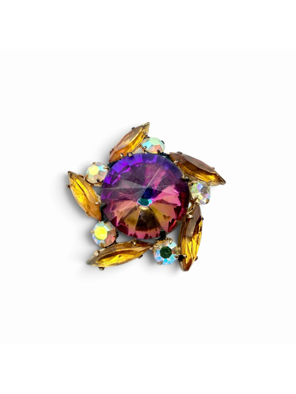 1950s Austrian Crystal Rivoli Brooch, Watermelon Purple Rhinestone Pin